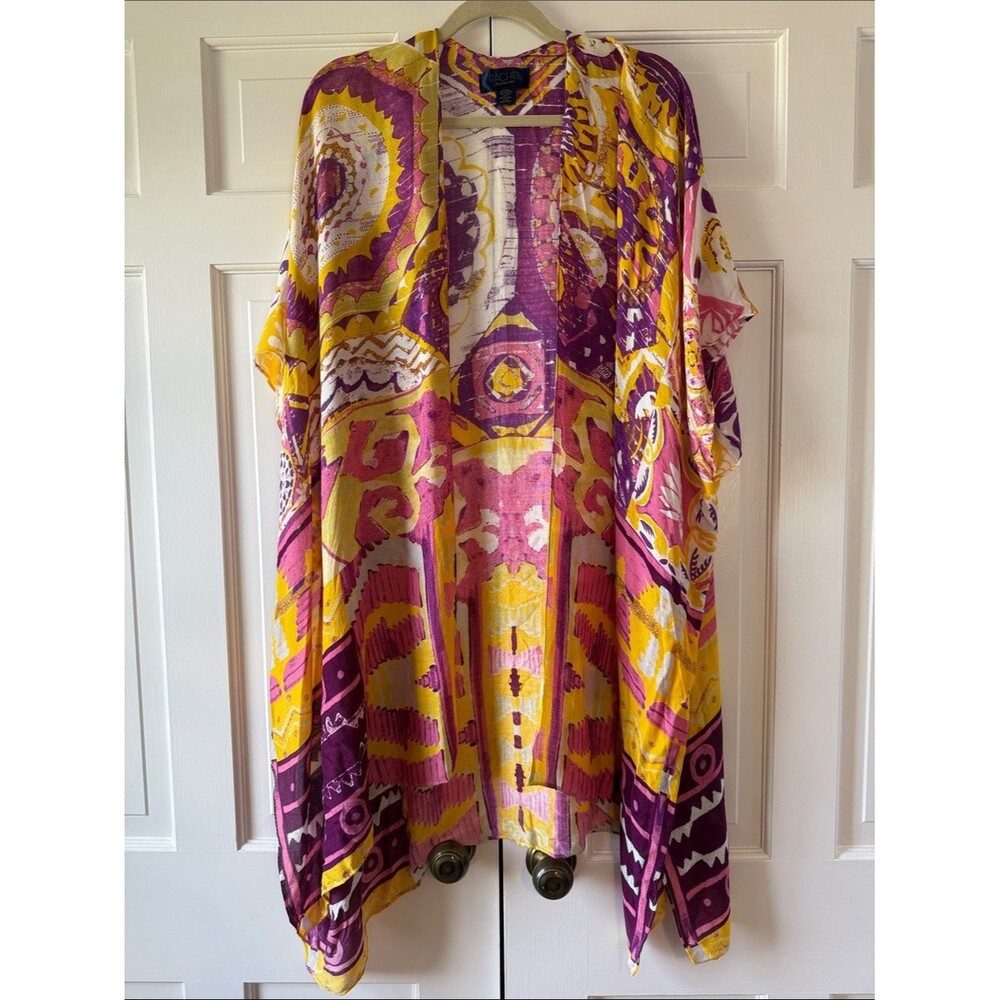 RACHEL ROY WOMEN'S OPEN FRONT BOHO KIMONO TOPPER COVERUP PURPLE GOLD ONE SIZE